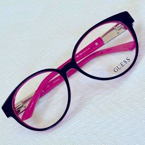 New GUESS black & pink ladies eyeglass with beautiful silver accented side arms.